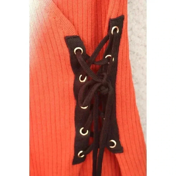 Emma & Posh Women's Ribbed Faux Wrap Dress-Size Large-Lace-Up - Picture 4 of 6